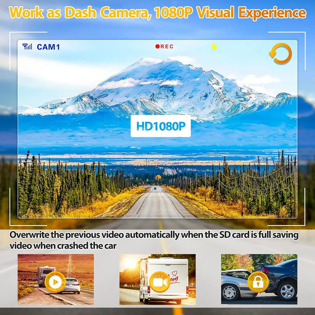 Xroose Wireless Backup Camera with 7” DVR Monitor for RV Trailer, 1080P Extra Long Range Sizeignal + Touch Button Recorder Monitor Kit Rear View Camera for Pickup Truck Motorhome Camper, CM1