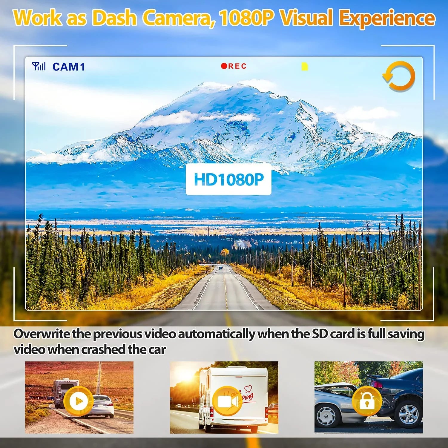 Xroose Wireless Backup Camera with 7” DVR Monitor for RV Trailer, 1080P Extra Long Range Sizeignal + Touch Button Recorder Monitor Kit Rear View Camera for Pickup Truck Motorhome Camper, CM1