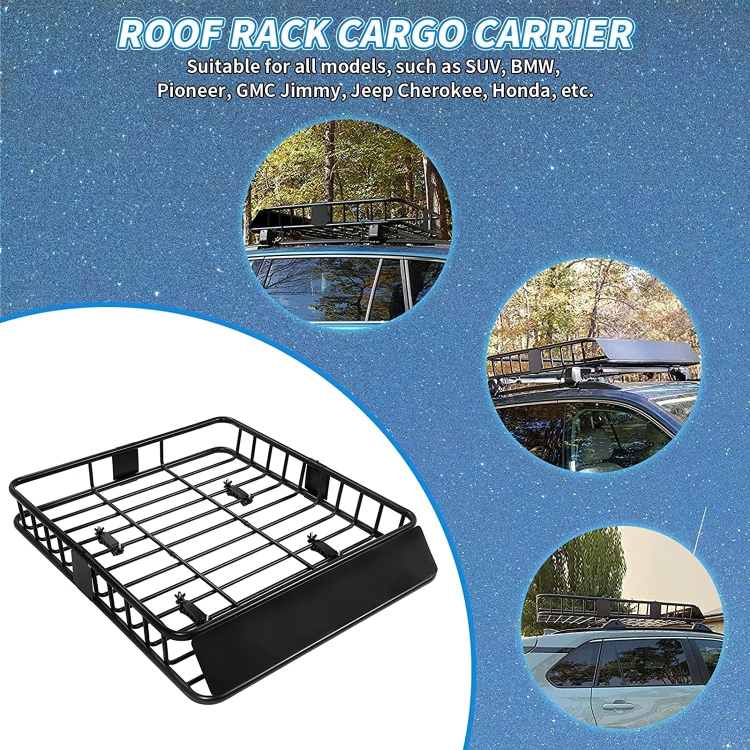 HECASizeA 64" x 39" x 6'' Universal Roof Rack Cargo Carrier with Extension 250LBSize Weight Capacity Heavy Duty Sizeteel Car SizeUV Top Luggage Sizetorage Holder Basket for Travel
