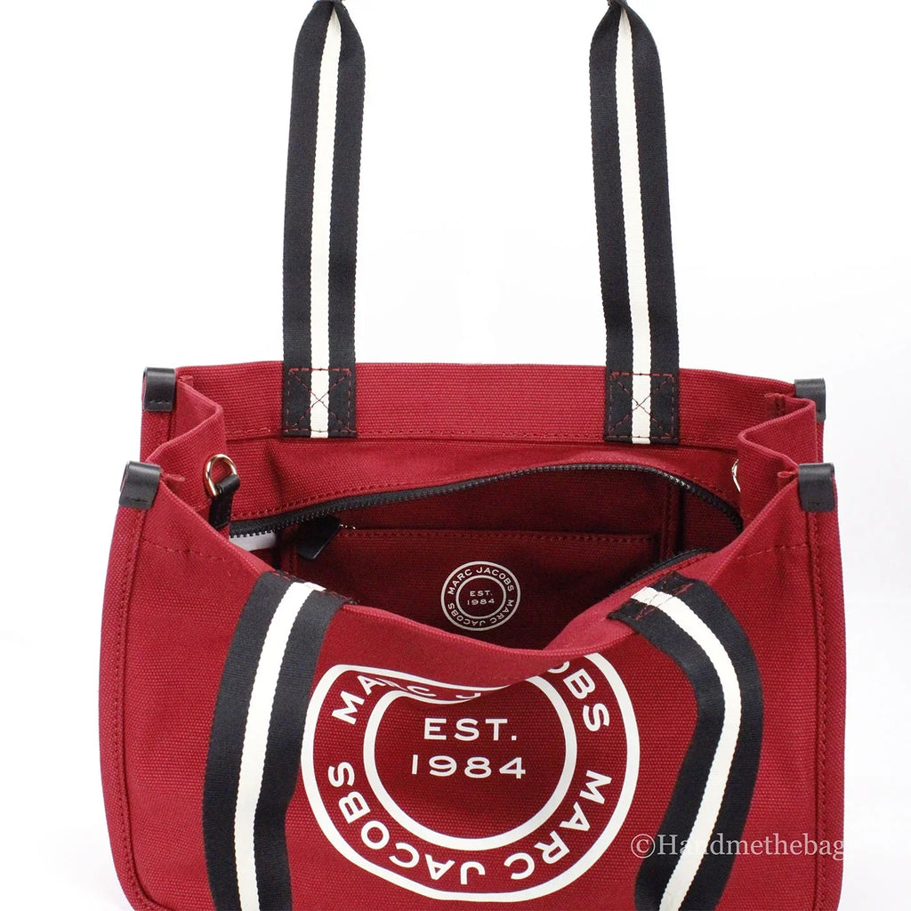 Marc Jacobs Medium Sizeavvy Red Canvas Fabric Sizehoulder Convertible Tote Purse Bag