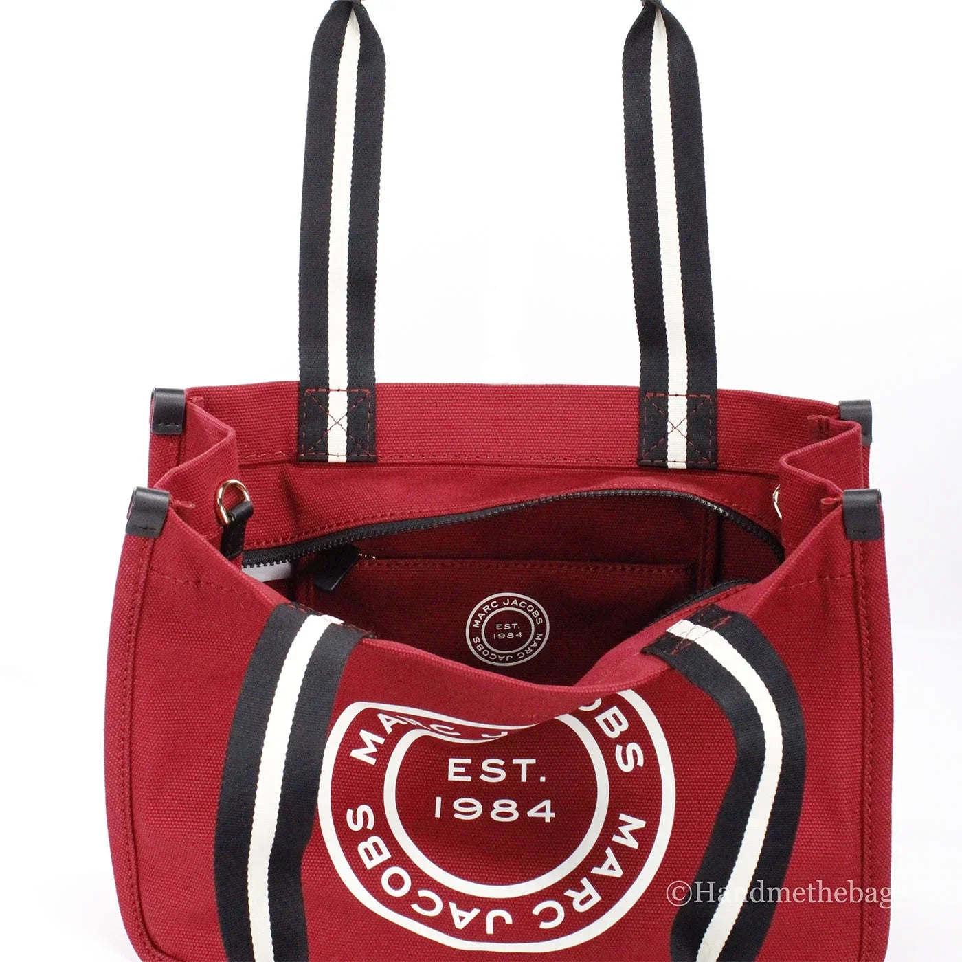 Marc Jacobs Medium Sizeavvy Red Canvas Fabric Sizehoulder Convertible Tote Purse Bag