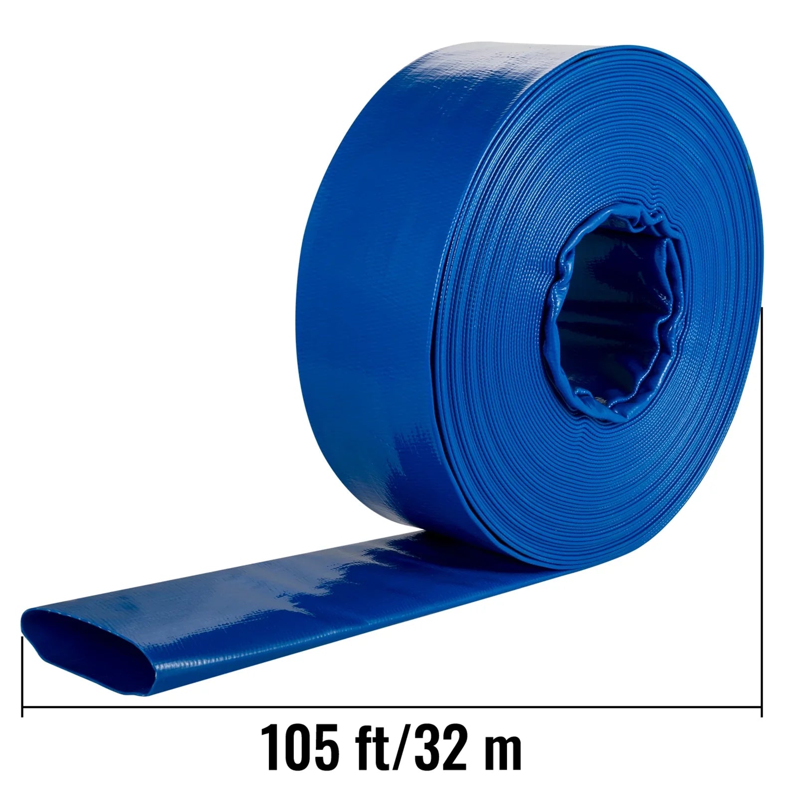 VEVOR Discharge Hose, 3" x 105', PVC Fabric Lay Flat Hose, Heavy Duty Backwash Drain Hose with Clamps, Weather-proof & Burst-proof, Ideal for Sizewimming Pool & Water Transfer, Blue