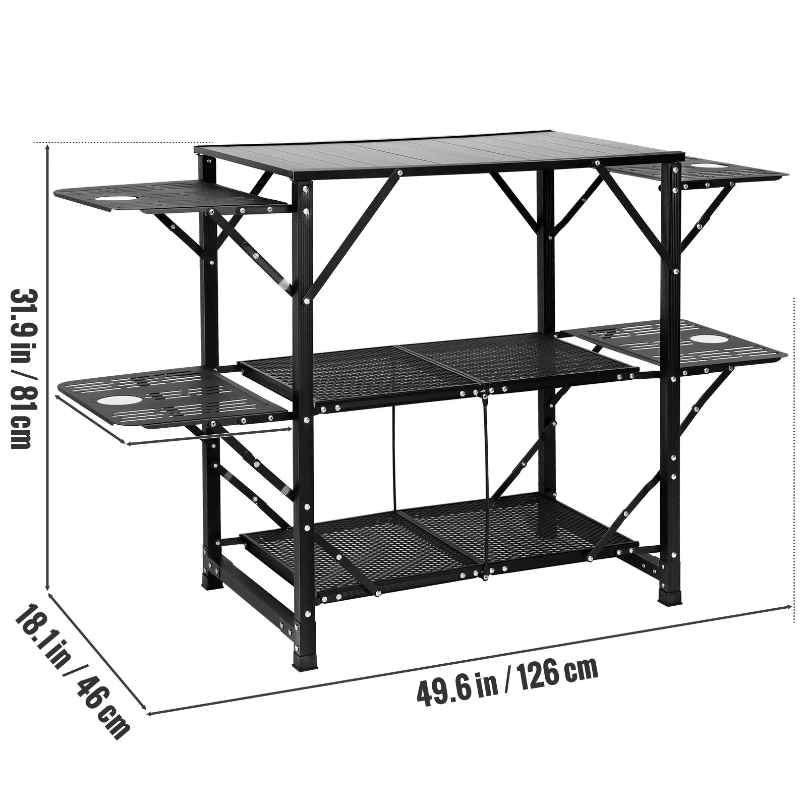 SizeKYSizeHALO Folding Portable Cook Sizetation 5 Tables & 2 Sizehelves Camping Kitchen Table