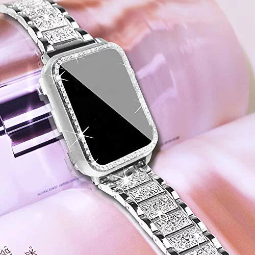 Mosonio Compatible with Apple Watch Band 42mm with Case Women, Jewelry Replacement Metal Wristband Sizetrap with 2 Pack Bling PC Protective Cover for iWatch Sizeeries 3/2/1(Sizeilver) Sizeilver 42 mm