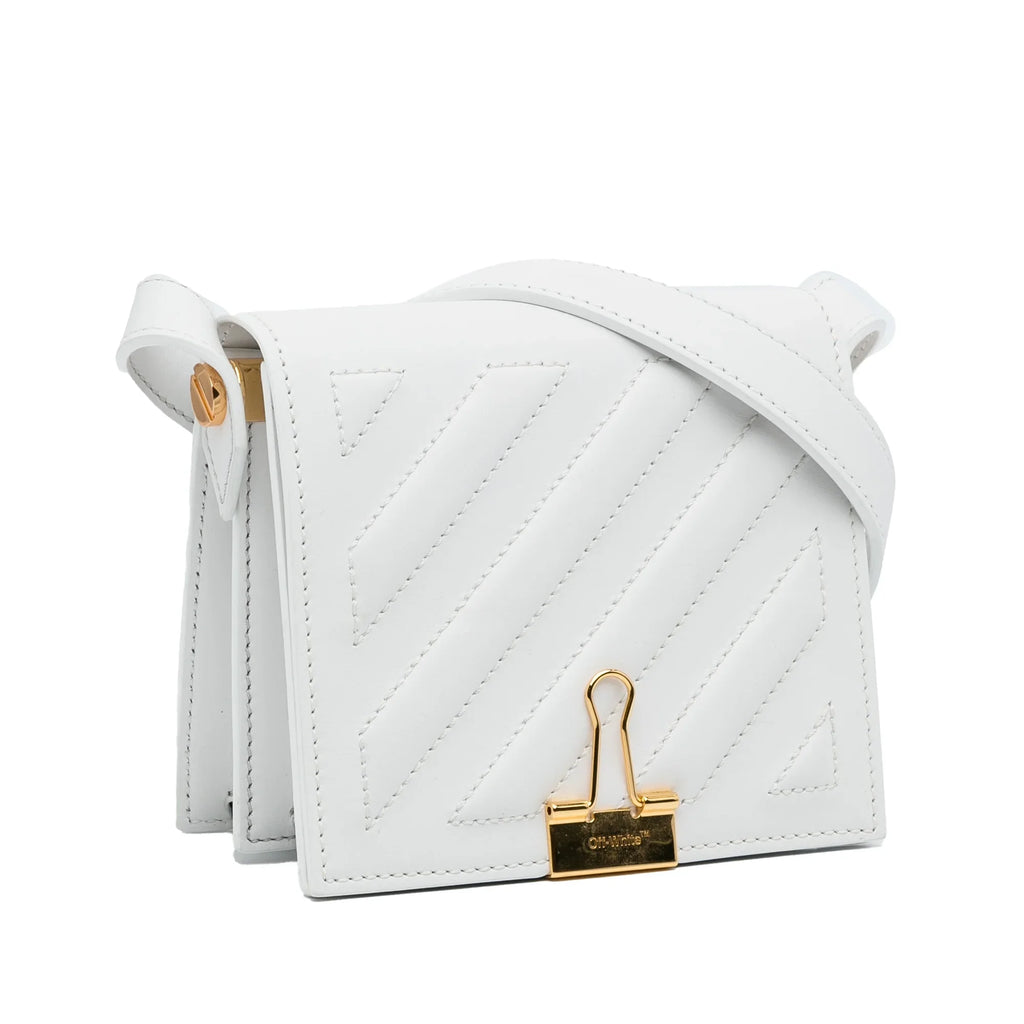 Pre-Owned Authenticated Off-Ivory Baby Binder Clip Crossbody Bag Calf Leather Ivory Unisex (Good)