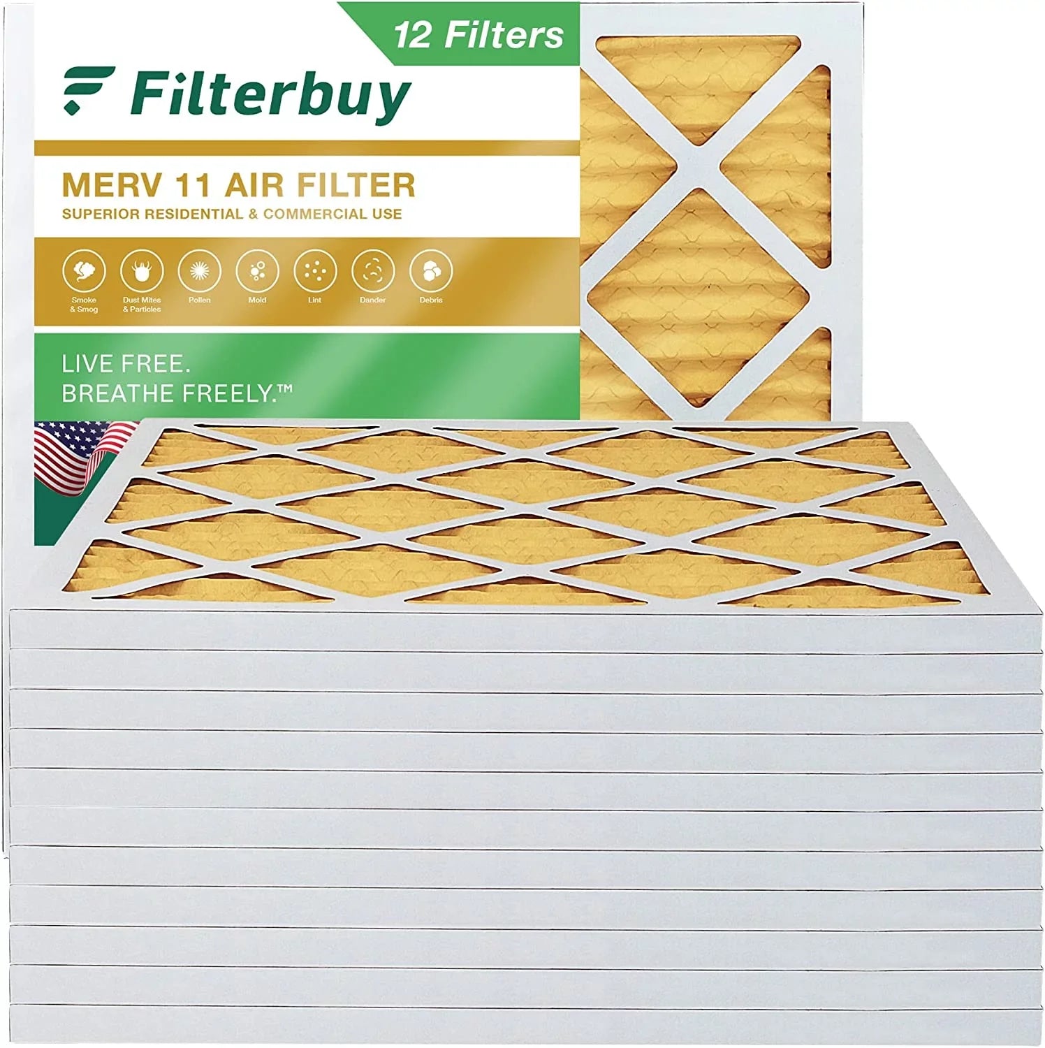 Filterbuy 30x30x1 MERV 11 Pleated HVAC AC Furnace Air Filters (12-Pack)