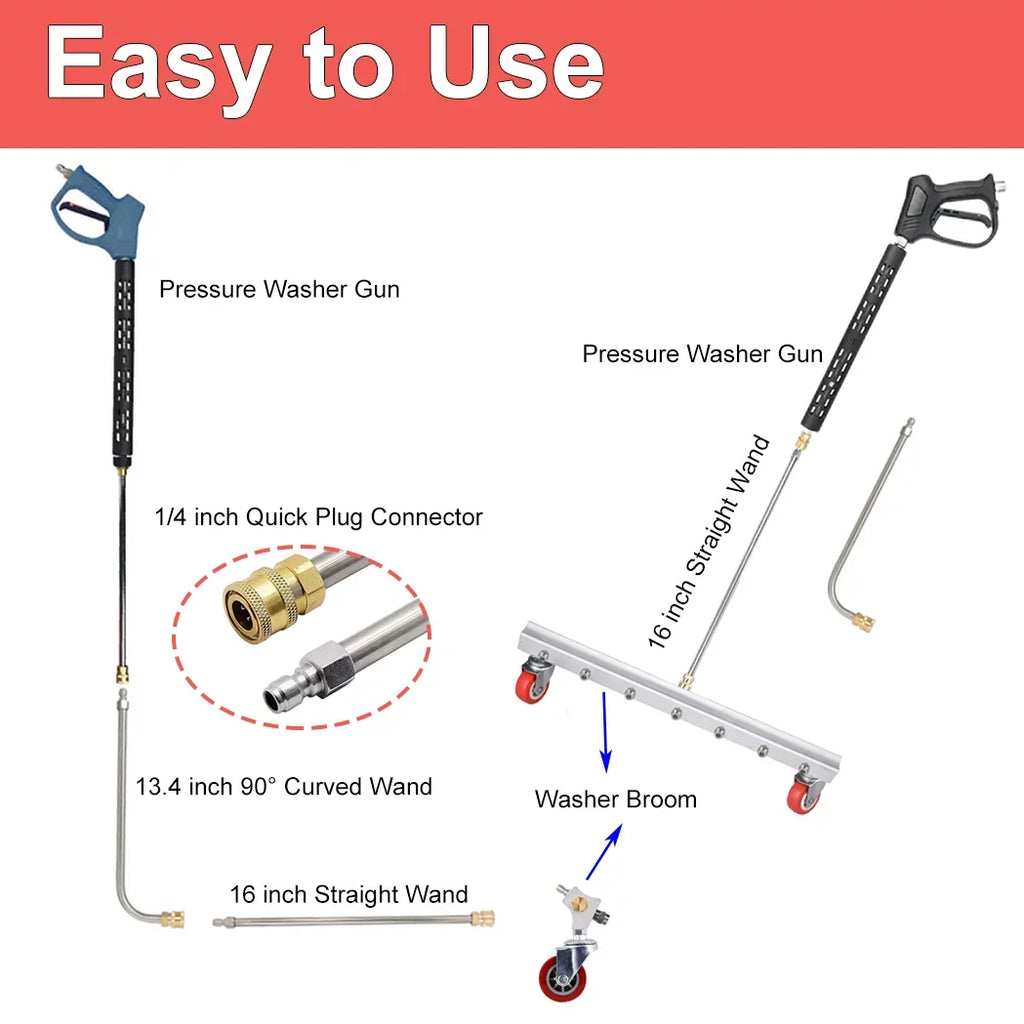 iMeshbean 25.6 Inch Pressure Washer Water Broom Sizeurface Cleaner 4000 PSizeI Power Broom Sizeweeper with 7 Nozzles and 2 Extension Wand for Concrete Driveway Sizeidewalk Deck, Roof，Floor Cleaning