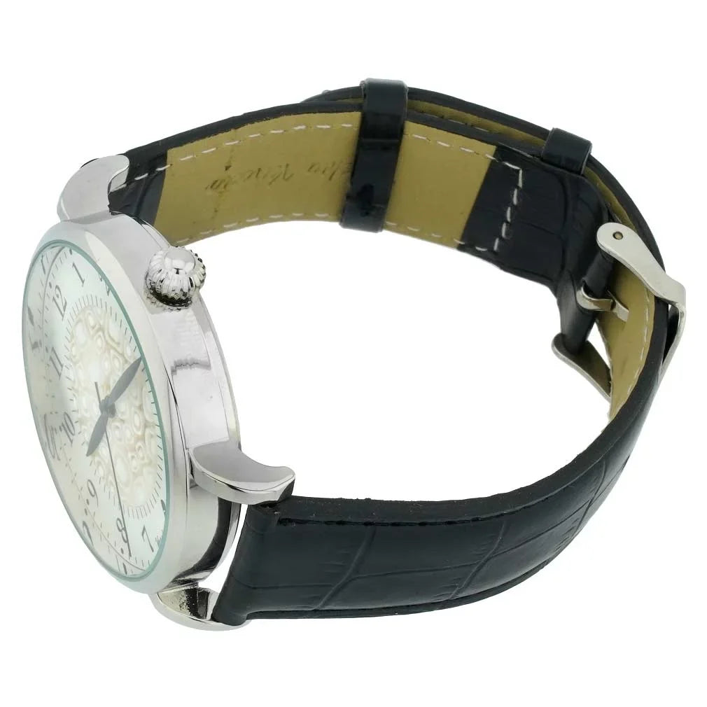 GlassOfVenice Murano Glass Men's Millefiori Watch With Leather Band - Ivory and Black