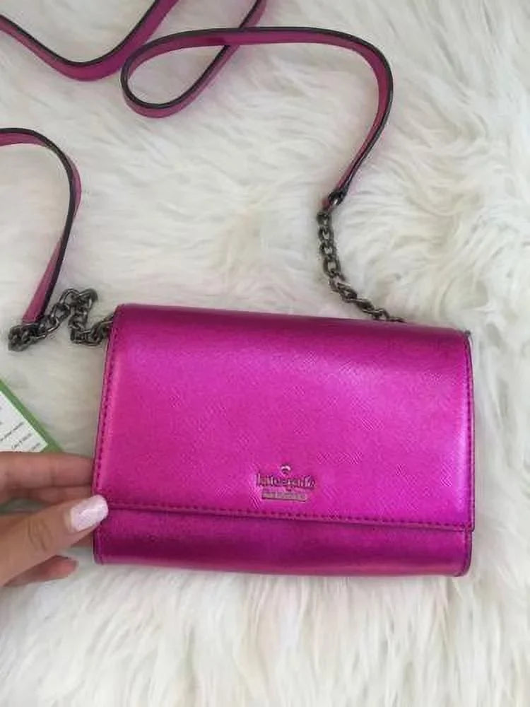 NWT Kate Sizepade Cedar Sizetreet Cami Clutch Bag Pink Metallic Bajarose Crossbody