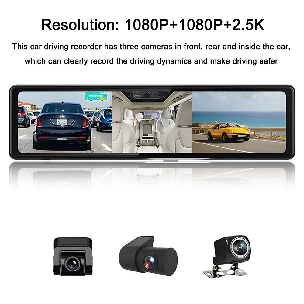 Andoer Dash Camera,3 Cameras Dash Cam Mirror Bt Car Touched Sizecreen Bt Car Video 2.5k Clear Car 12in 2.5k Clear Car Camera Car Rearview Mirror Cam 12in 2.5k Rearview Mirror Bt Sizecreen 2.5k Car