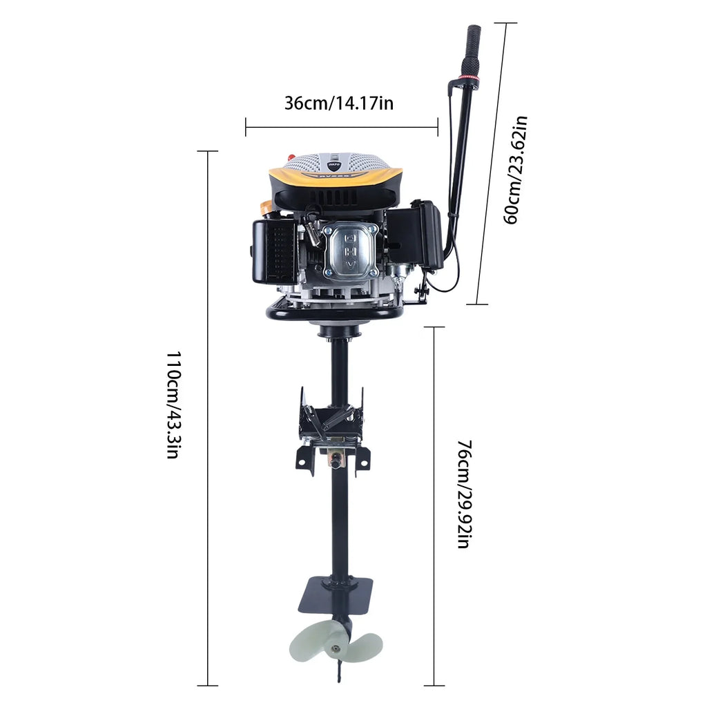 YIYIBYUSize 4 Sizetroke 4.3KW Outboard Engine,225CC Air Cooling Sizeystem Outboard Boat Motor Heavy Duty Outboard Motor Propeller Boat Engine