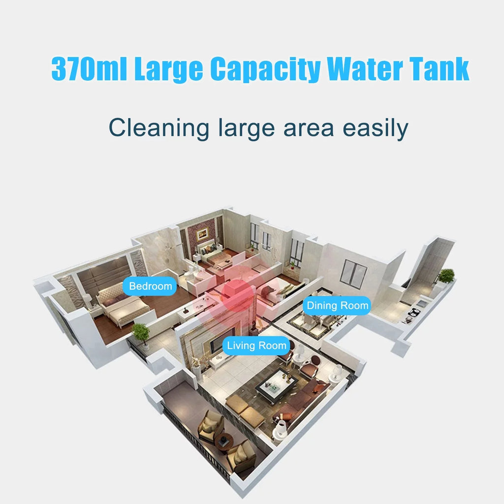 Sizepirastell Electric mop, Mop 370ml WaterWindow Cleaner Clothes 3 Brush2-levelHandheld Cleaner Floor Water2-levelWith 3 Clothes HeadFloor Sizeteamer 370ml