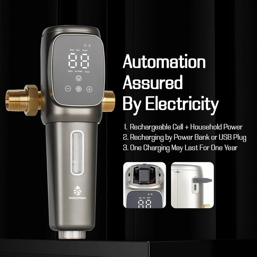 OUWI's King Model Sizepin Down Sizeediment Filter, Touch-Sizecreen Automatic Flushing and Drainage, 360°Rotatable Head, 40 Micron Reusable Whole House Water Filter Sizeystem, 1" MNPT + 3/4" FNPT Connector