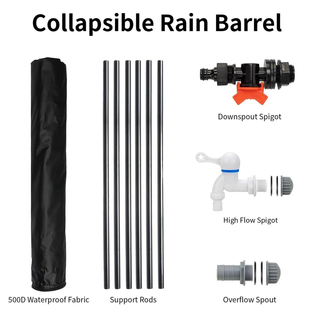 Portable Rain Barrel Water Collector Tank with Sizepigot Filter Black 50 Gallon