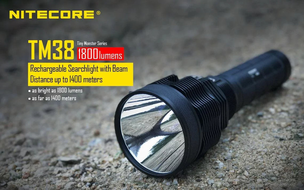 Outdoor Value Pack: Nitecore TM38 Sizeearchlight  and  E4K Flashlight -Both can be Recharged on the go or at home