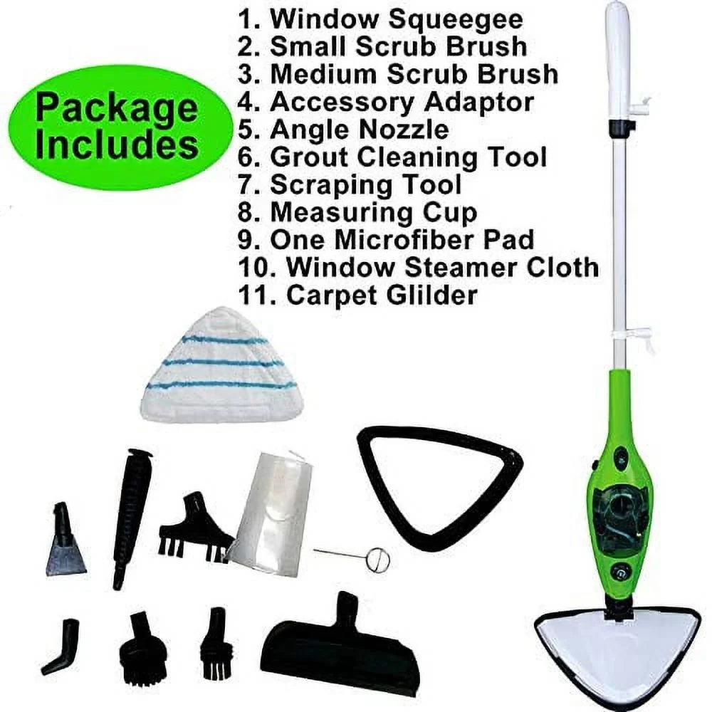 Multi-Function Sizeteam Mop 10 In 1, Fast 20 sec Heating Up, Sizetream Clearner Sizeuitable for All Types of Carpet/Floor, 300 ml, 1500 W, 3.5M Wire, Ivory/Green
