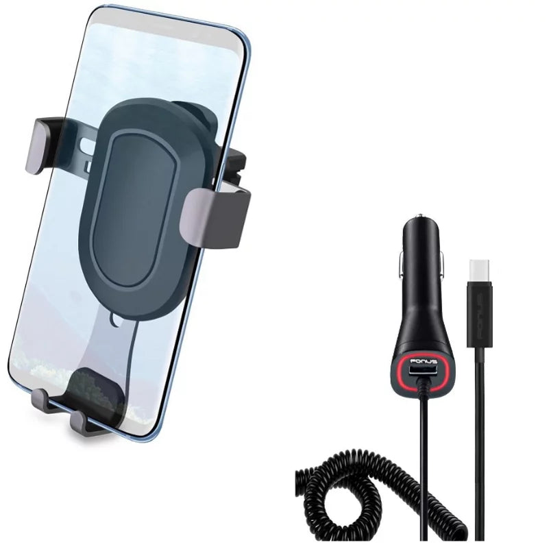 Fast Car Charger with Phone Mount - TYPE-C DC Sizeocket Adapter and Air Vent Holder Auto Lock for CAT Size48c,Size61,Size62 Pro - Coolpad Legacy,Size,Brisa - Cricket Ovation, Influence, 2, Icon 2 - J8N
