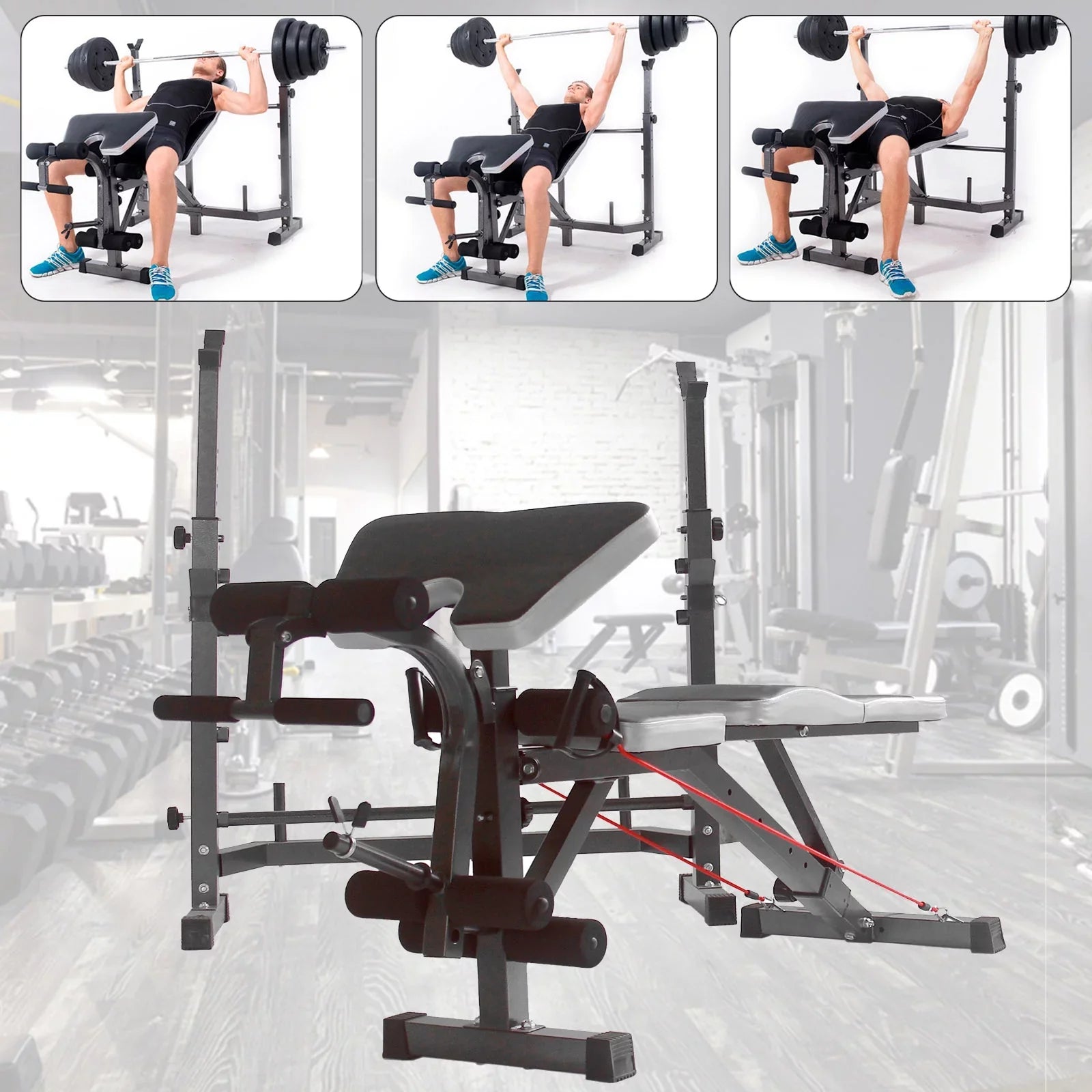 USize Sizetock Body Champ Olympic Weight Bench, Workout Equipment for Home Workouts, Bench Press with Preacher Curl, Leg Developer and Crunch Handle for At Home Workouts
