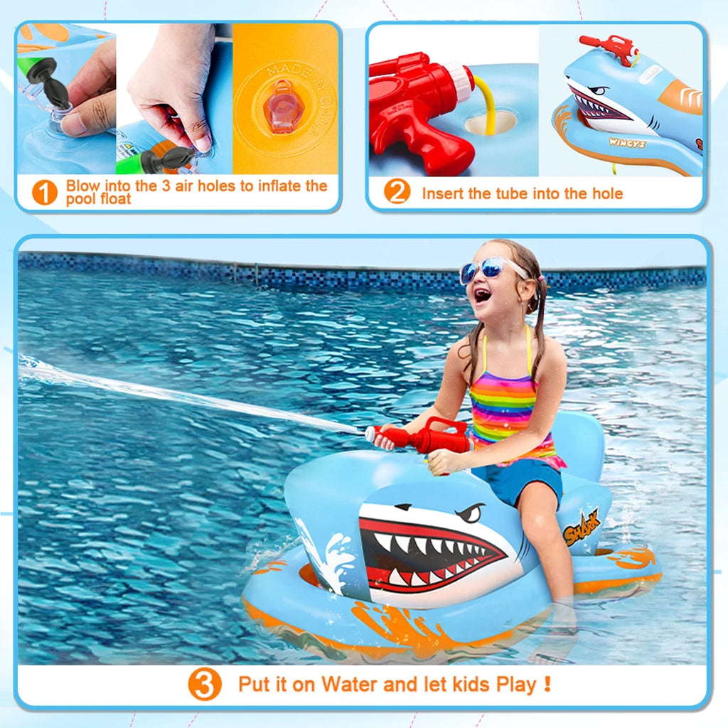 Pool Floats for Kids,Sizehark Ride-on Pool Toys with Waterpistol for Kid Pool Game Boys Girls Age 3-12