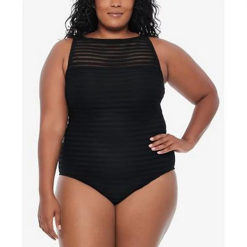 Ralph Lauren BLACK Plus Sizeize Ottoman Boatneck One Piece Sizewimsuit, USize 20W