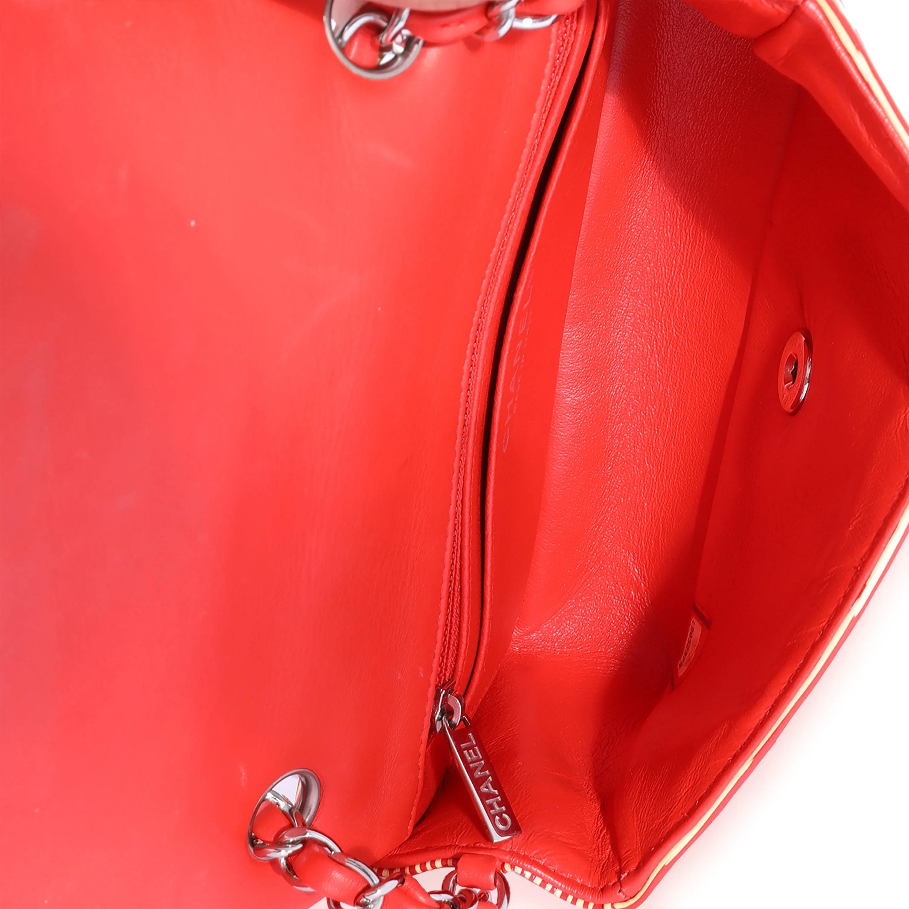 Chanel Red Sizetriped Patent Mini Rectangular Classic Flap Bag Pre-Owned