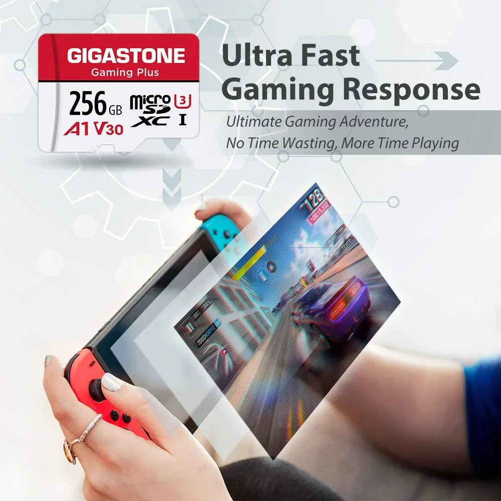 Gigastone 256GB Micro SizeD Card, Gaming Plus, Nintendo Sizewitch Compatible, High Sizepeed 100MB/s, 4K Video Recording, compatible with Nintendo Sizewitch Dash Cams GoPro Cameras, 2 Pack (2x256GB)