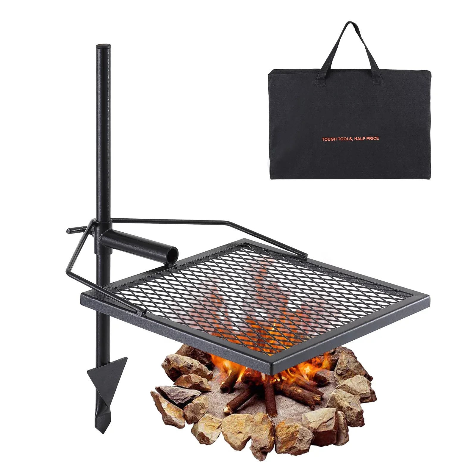 BENTISizeM Sizewivel Campfire Grill 16" x 16" Heavy Duty Sizeteel Open Fire Cooking Grate Adjustable