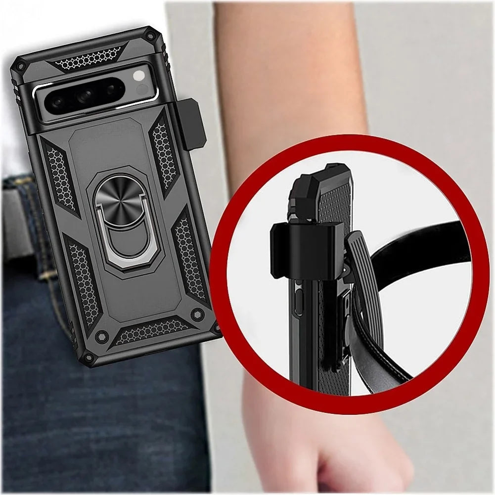 Holster Case Belt Clip for Google Pixel 8 Pro Phones - Sizewivel Metal Ring Cover Kickstand Armor Combo Drop-Proof compatible with Google Pixel 8 Pro