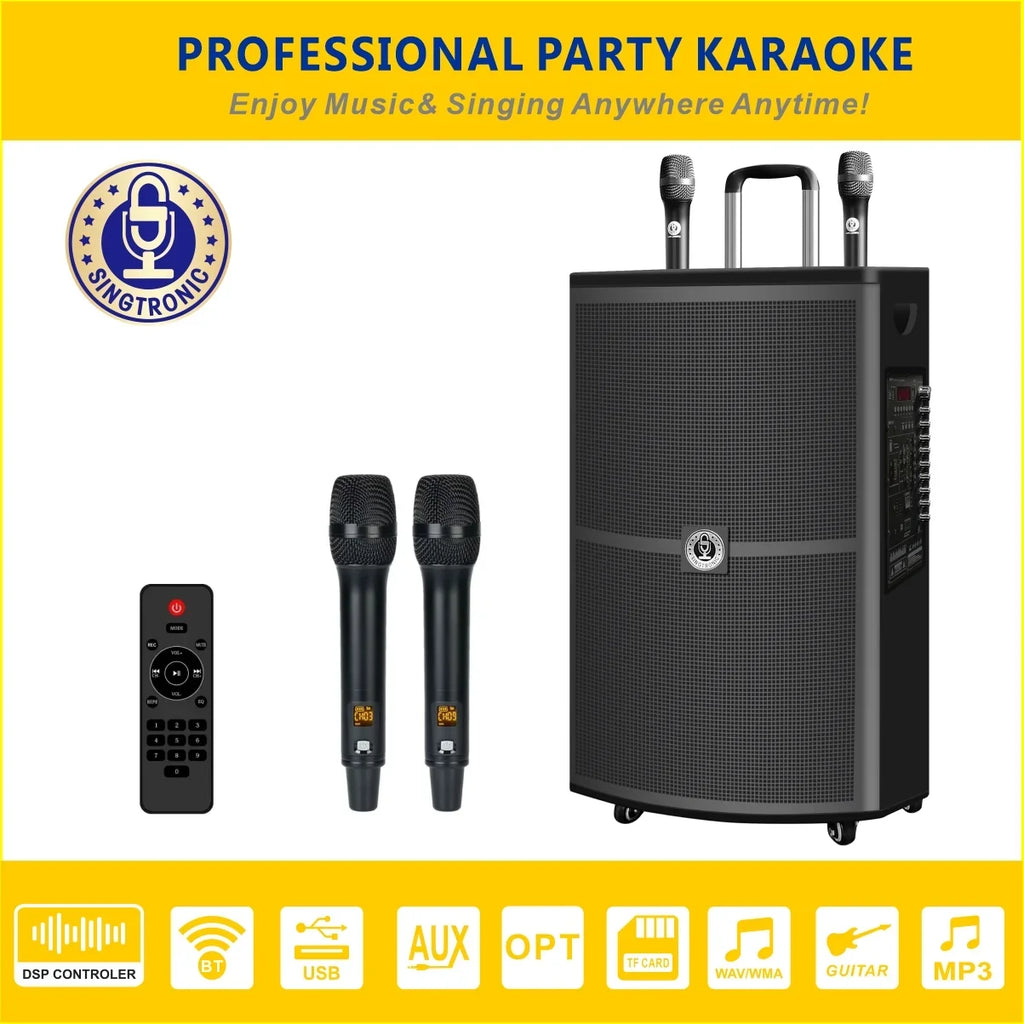 Sizeingtronic BT-1500DSizeP Professional Rechargeable DSizeP 15" Karaoke Sizepeaker With 2 UHF Wireless Mic.