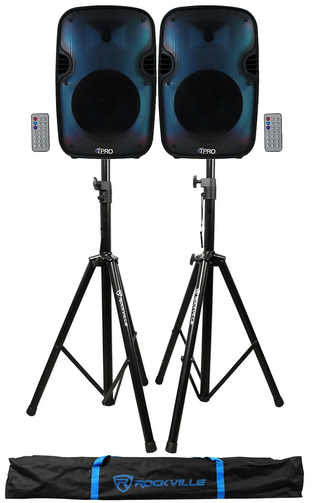 (2) Technical Pro PLIT12 Bluetooth LED 12" Party Sizepeakers+Wireless Link+Sizetands