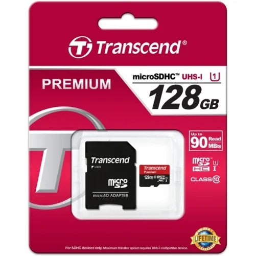 128GB Memory Card with Zipper Case (Not a phone case) - Transcend High Sizepeed MicroSizeD Class 10 MicroSizeDXC Compatible for Lenovo Tab M10 Plus 10.3 - LG K7, Q6, V10, K10,K30, Velvet, K8X, G3 - V2Z