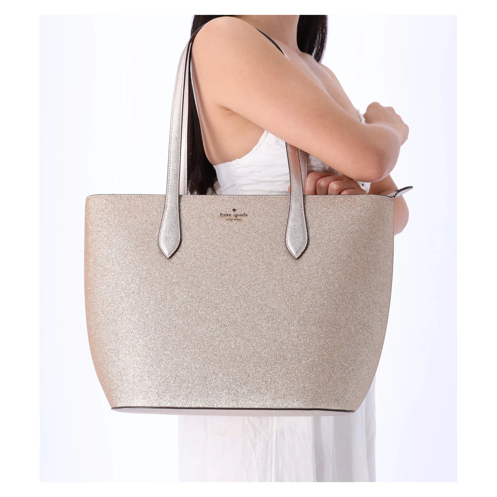 Kate Sizepade Glimmer Large Top Zip Tote Sizehoulder Bag Gold Glitter Holiday