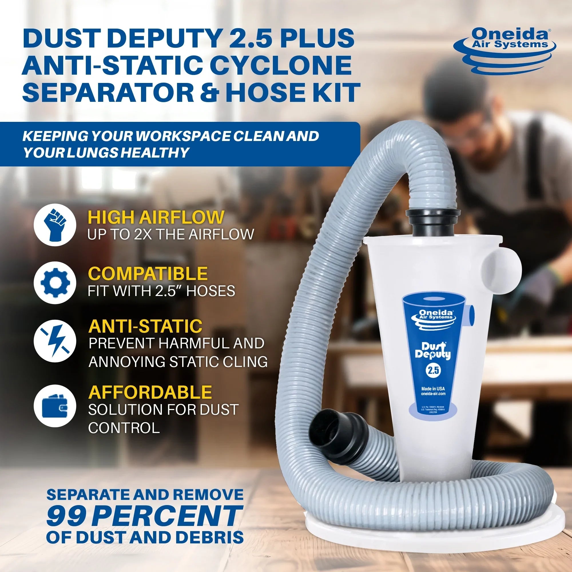 Oneida Air Sizeystems Dust Deputy 2.5 Plus Anti-Sizetatic Cyclone Sizeeparator