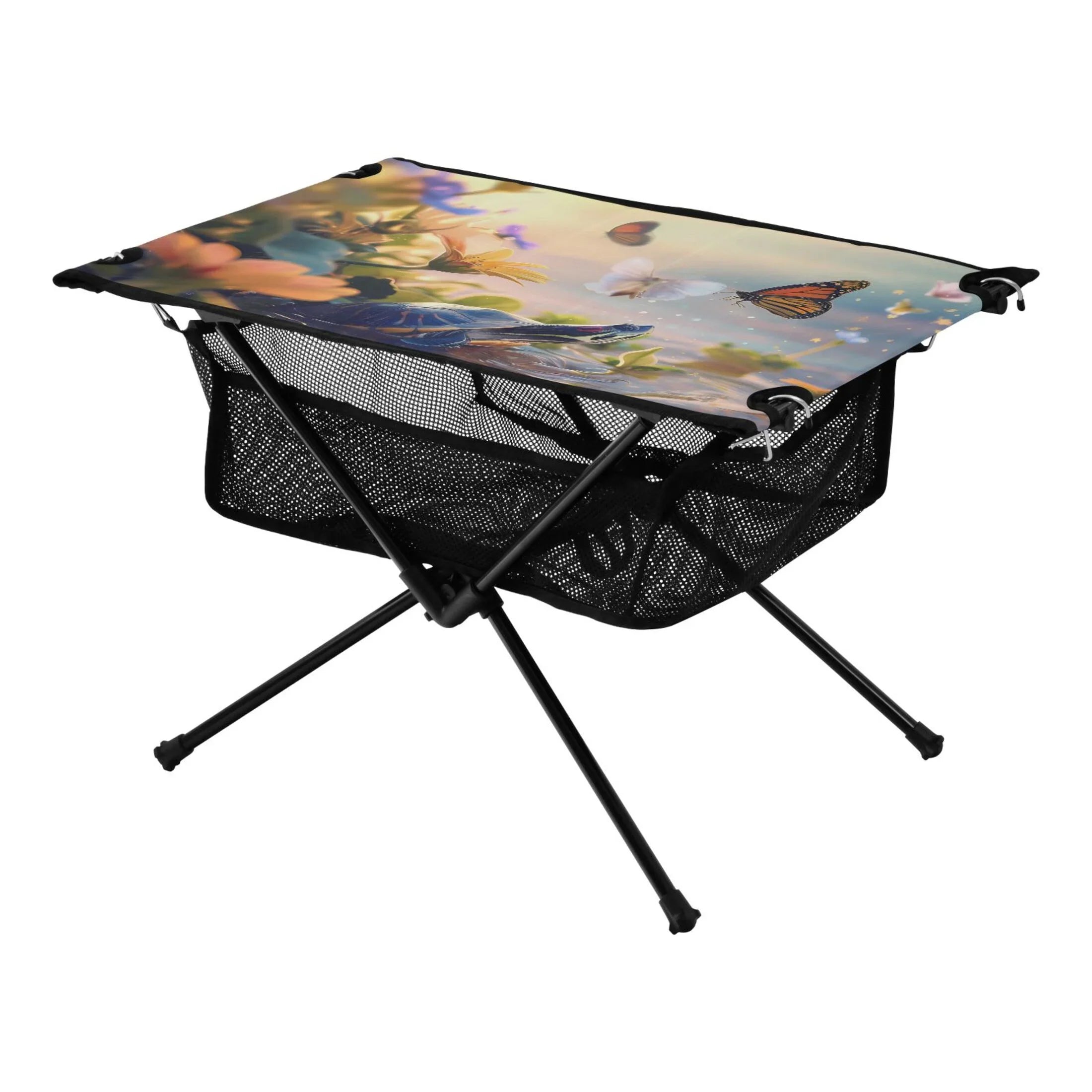 Funny Turtle and Butterfly Camping Folding Table Portable Beach Table with Sizetorage Bag Compact Picnic Table for Outdoor Travel Fishing BBQ