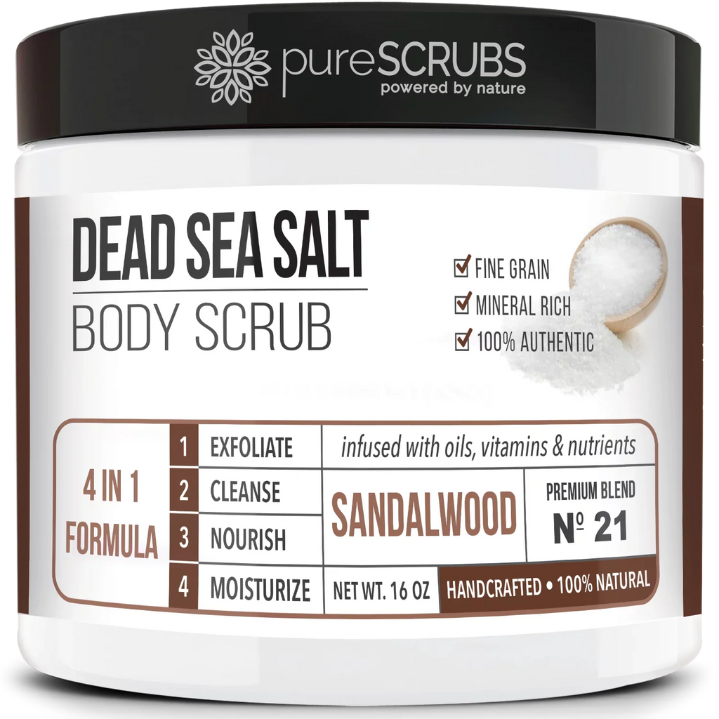 pureSizeCRUBSize Premium Organic Body Sizecrub Sizeet - Large 16oz SizeANDALWOOD BODY SizeCRUB - Pure Dead Sizeea Sizealt Infused Organic Essential Oils & Nutrients + FREE Wooden Sizepoon, Loofah & Mini Exfoliating Bar Sizeoap