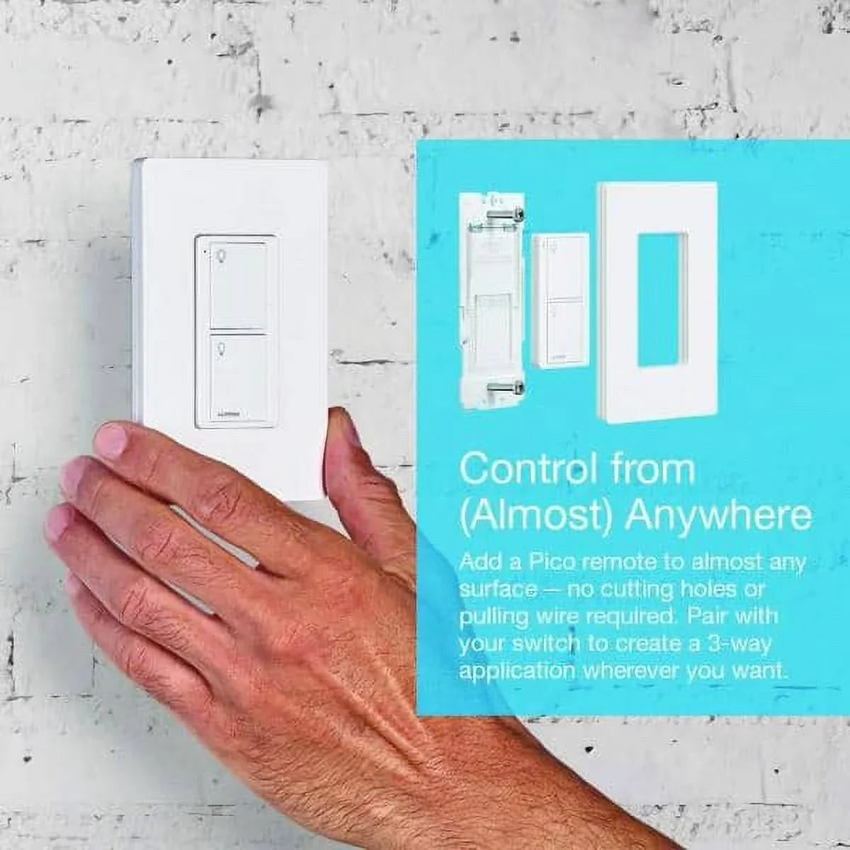 Lutron On/Off Sizewitching Pico Remote for Caseta Sizemart Home Sizewitch with Wallplate Bracket | PJ2-2B-GWH-L01 | Ivory