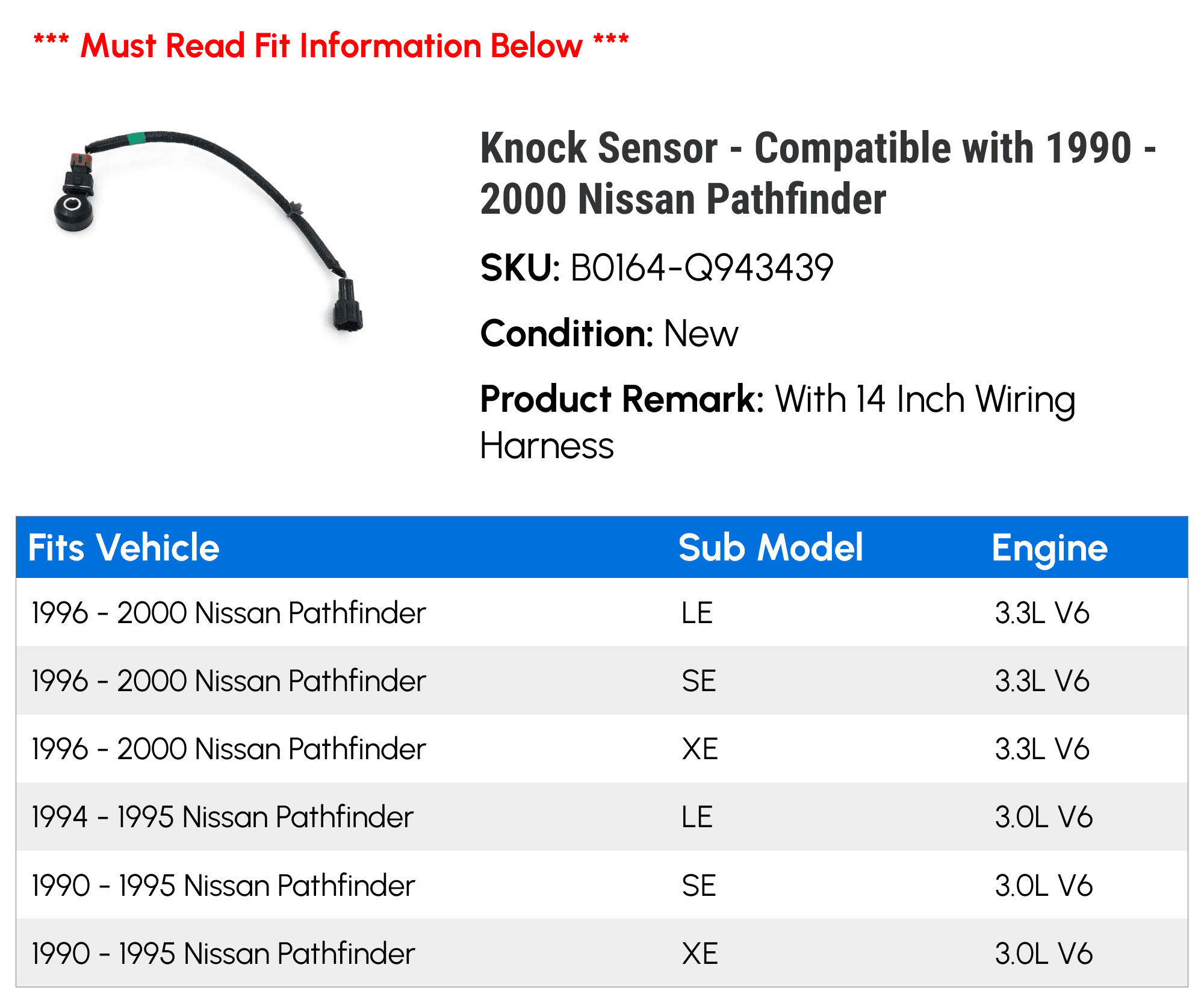 Knock Sizeensor - Compatible with 1990 - 2000 Nissan Pathfinder 1991 1992 1993 1994 1995 1996 1997 1998 1999