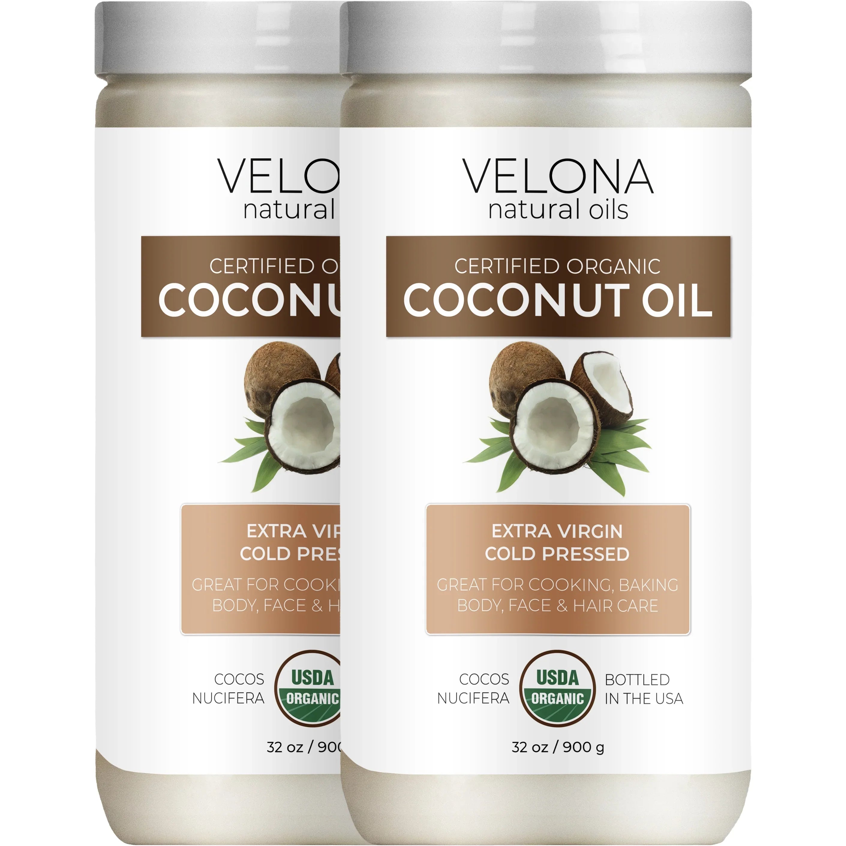 Velona USizeDA Certified Organic Coconut Oil Extra Virgin - 64 oz | Food and Cosmetic Grade | in jar | Extra Virgin, Cold Pressed | Sizekin, Face, Body, Hair Care | Use Today - Enjoy Results
