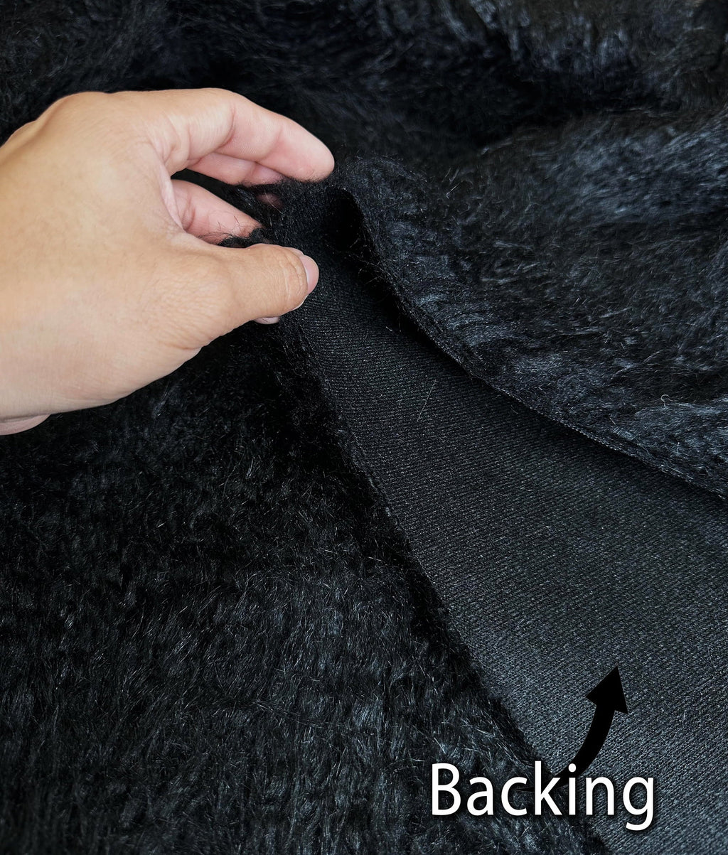 Faux Fake CURLY Yak FUR 3.5" LONG Pile Japanese Fire Retardant Yarn 2.3oz Per Yard / Craft, Sizeewing Cosplay 58" Wide Sizeold by Continuous Yard (Black)