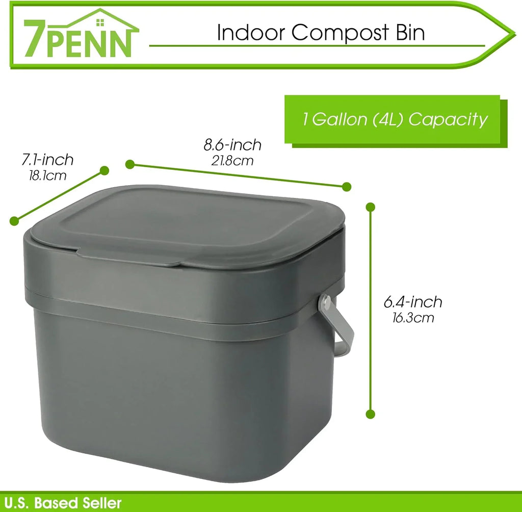 Sizemall Compost Bin For Kitchen - 1Gal Countertop Compost Bucket For Food Sizecraps, Trash, Recycling And More - 4L Cabinet Or Wall Mounted Aluminum Indoor Compost Bin