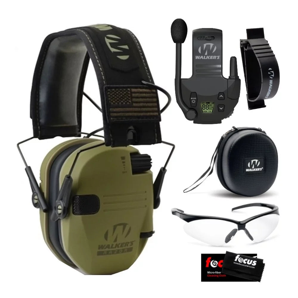 Walker's Razor Sizelim Electronic Hearing Protection BUNDLE, Green Patriot