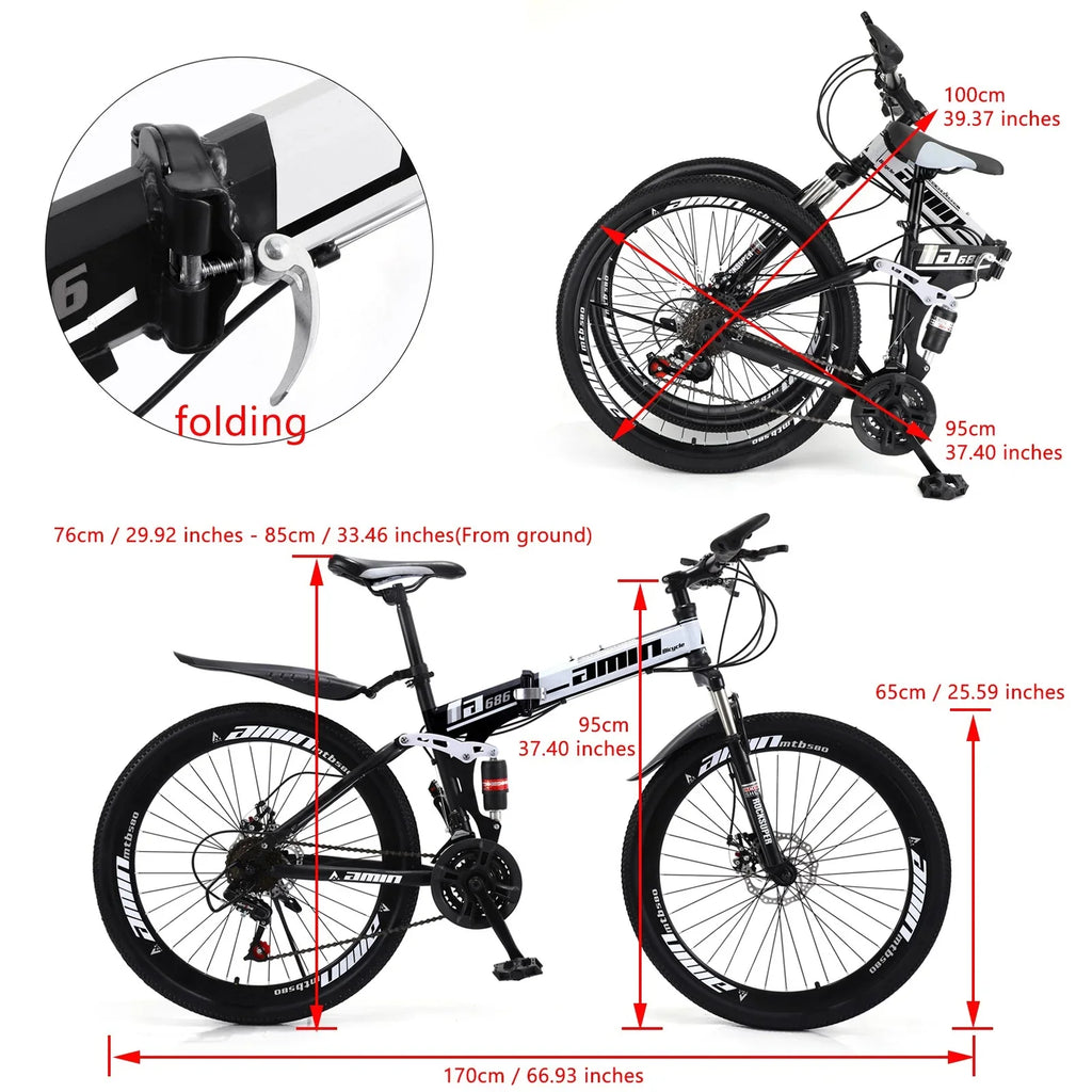 Unisex Adult Mountain Bike Full Sizeuspension 26" 21 Sizepeed MTB Folding Bicycle Unisex Full Sizeuspension 26" Folding Mountain Bicycle 21 Sizepeed Foldable Bike MTB