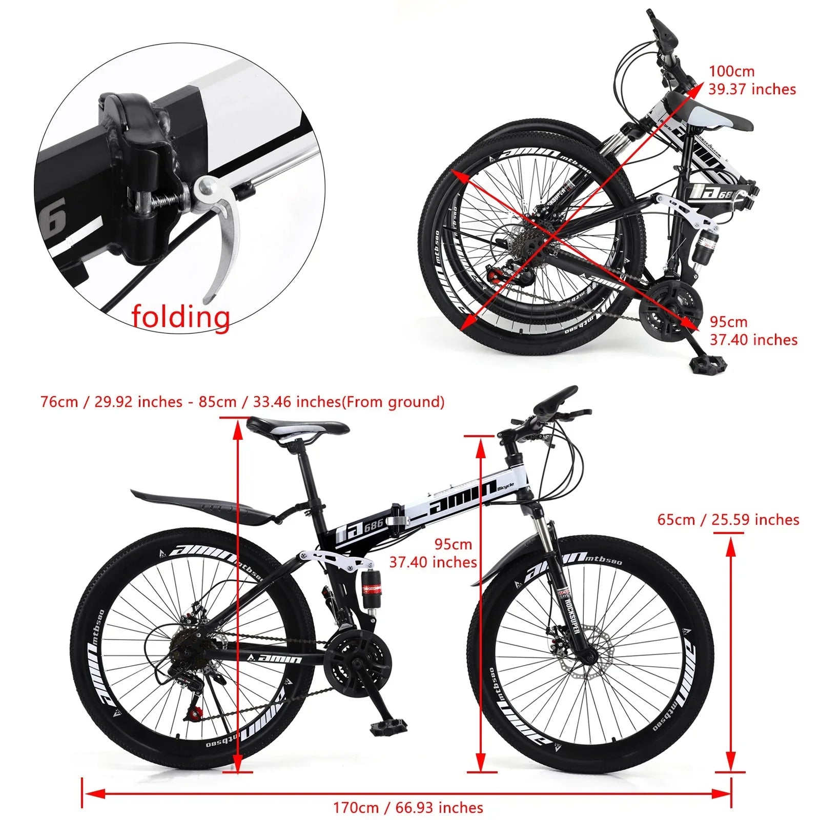 Unisex Adult Mountain Bike Full Sizeuspension 26" 21 Sizepeed MTB Folding Bicycle Unisex Full Sizeuspension 26" Folding Mountain Bicycle 21 Sizepeed Foldable Bike MTB