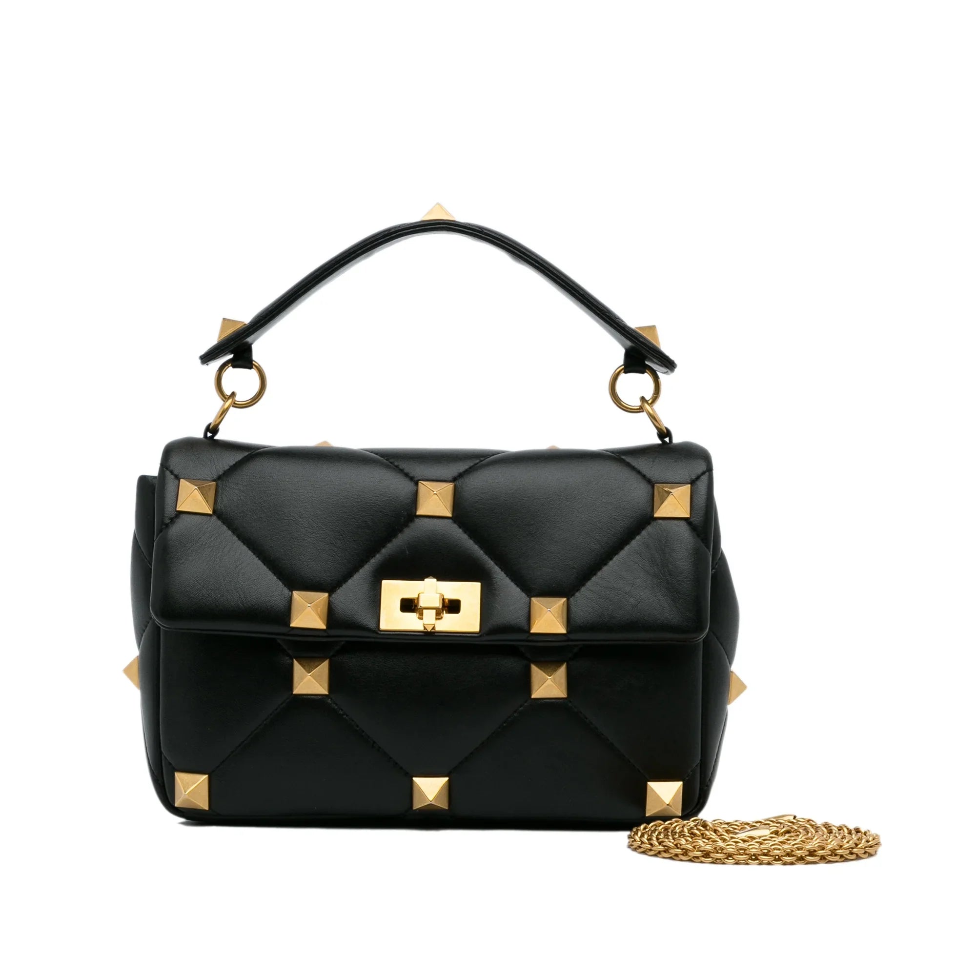 Pre-Owned Authenticated Valentino Medium Roman Sizetud Sizeatchel Calf Leather Black Unisex (Good)