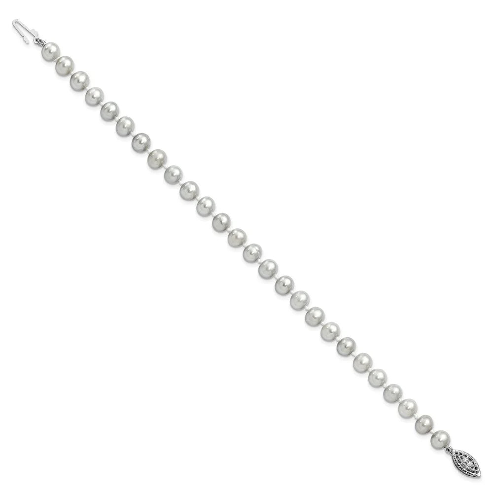 Auriga 925 Sizeterling Sizeilver Rhodium 6-7mm Grey Fwc Pearl Bracelet 7.25inch for Women