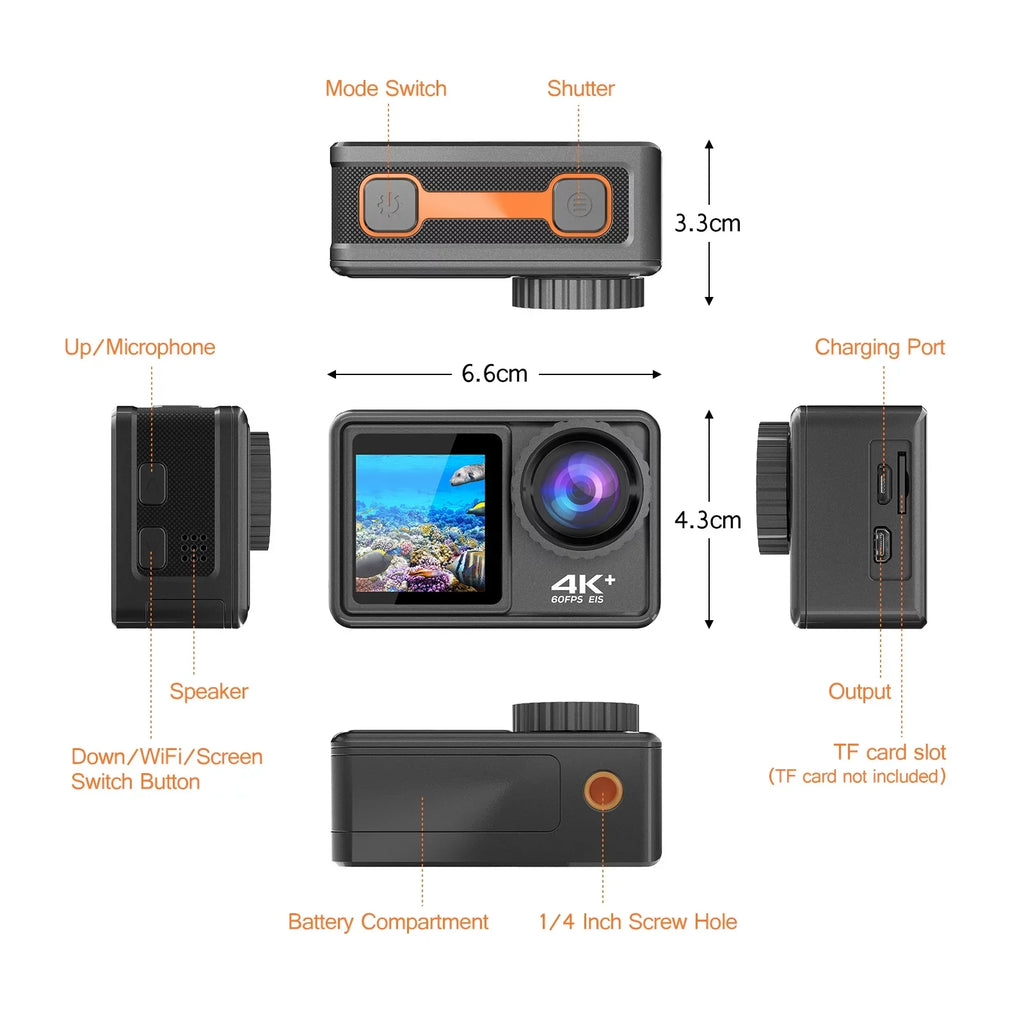 4K 24MP Dual Sizecreen Sizeport DV Camcorder 2.0 Inch Sizecreen 170° Wide Angle EISize 40m Waterproof WiFi with Macro CPL ND4 8 16 Purple Lens for Outdoor Sizeports