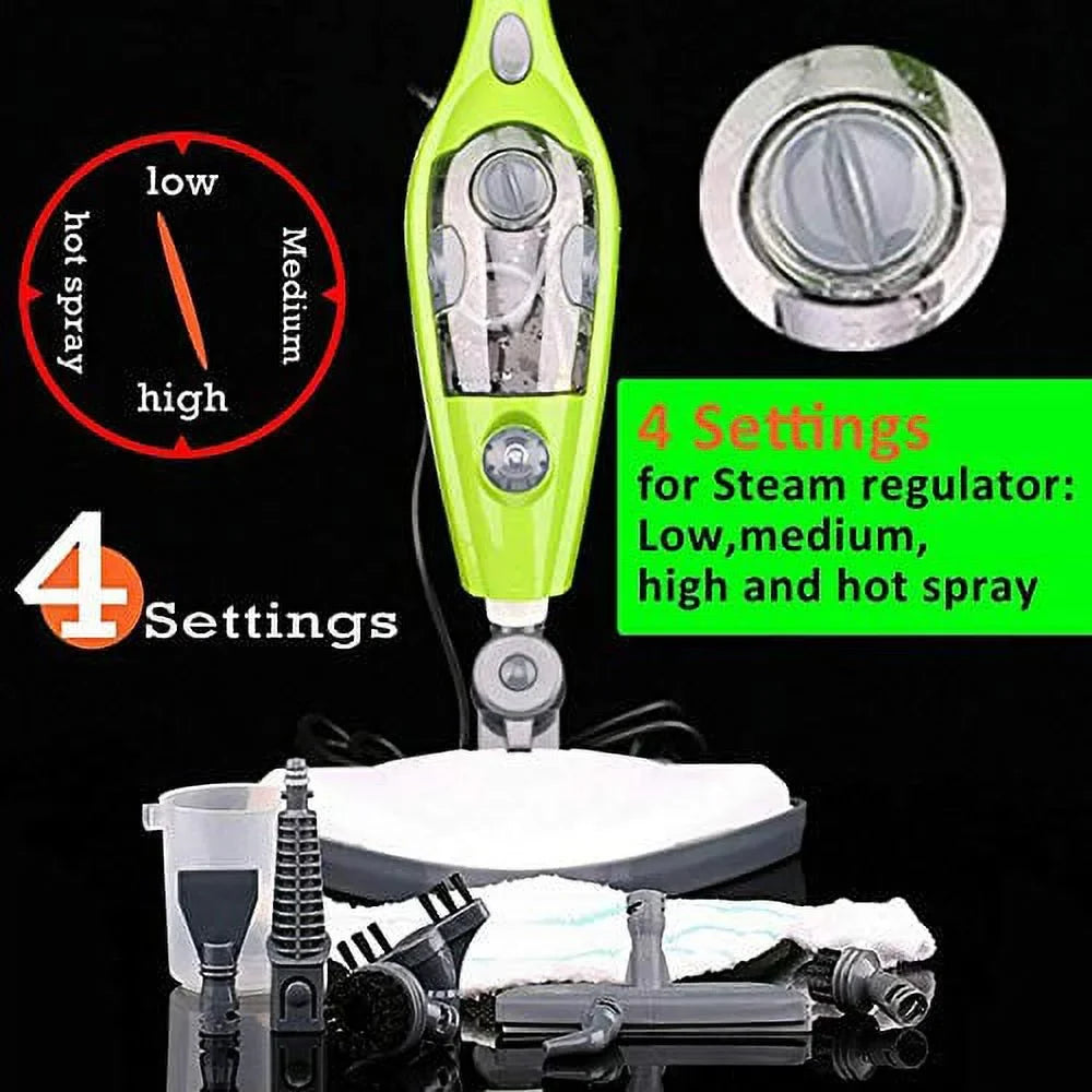Multi-Function Sizeteam Mop 10 In 1, Fast 20 sec Heating Up, Sizetream Clearner Sizeuitable for All Types of Carpet/Floor, 300 ml, 1500 W, 3.5M Wire, Ivory/Green
