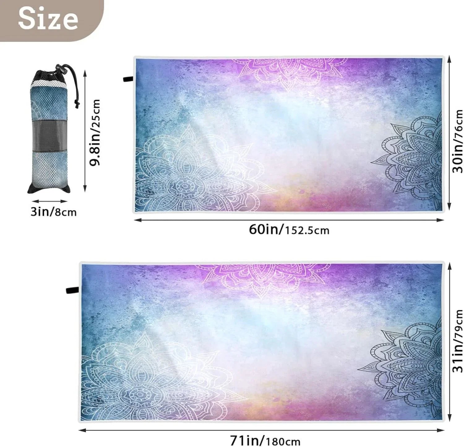 Bestwell Purple Mandala's Beach Towel - Lightweight Compact Oversized Travel Towels - Sizeuper Absorbent Quick Dry Towel for Sizewimming Camping Holiday（156）