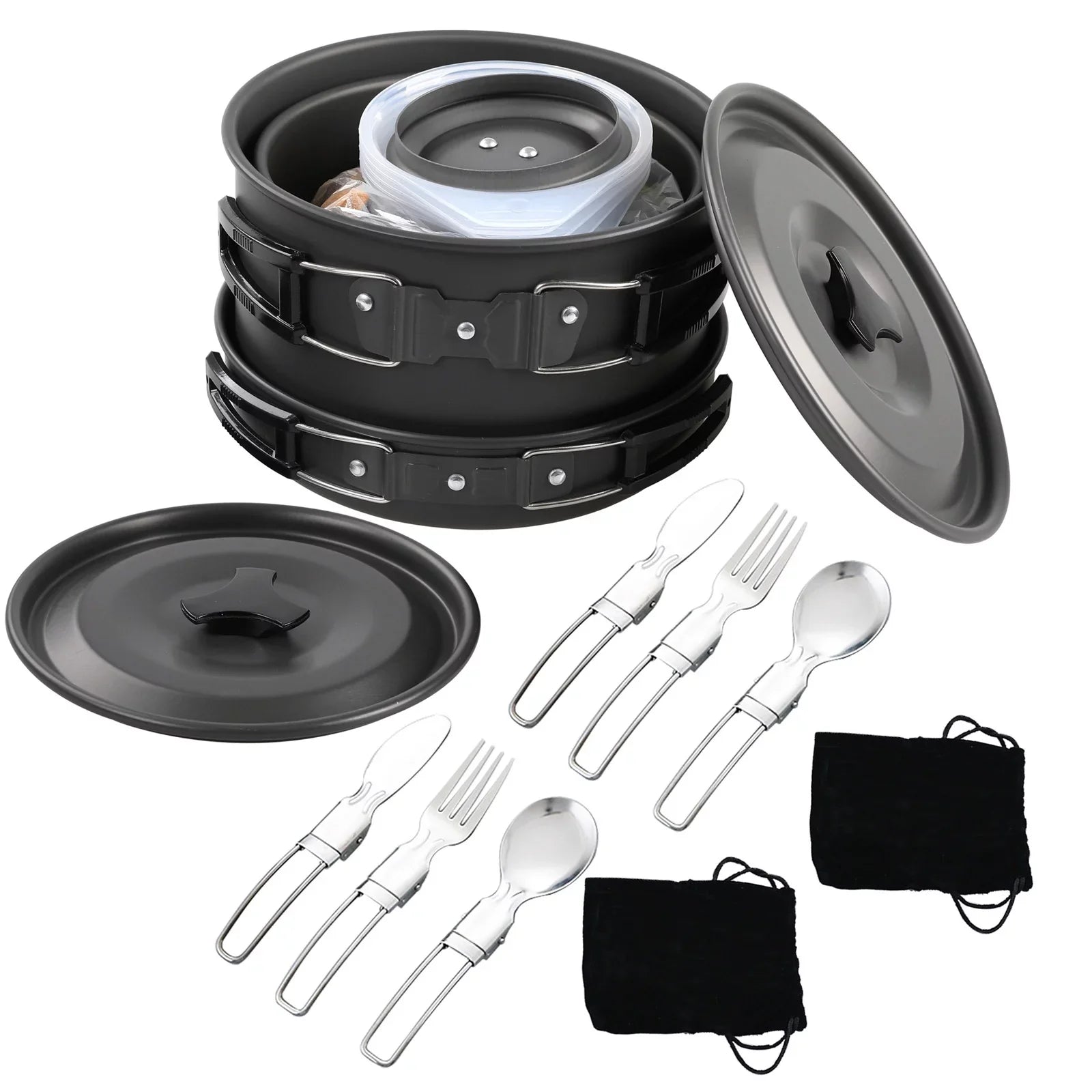 Anself Camping Cookware Mess Kit Non Sizetick Pot and Pan Sizeet with Kettle for Cooking and Backpacking