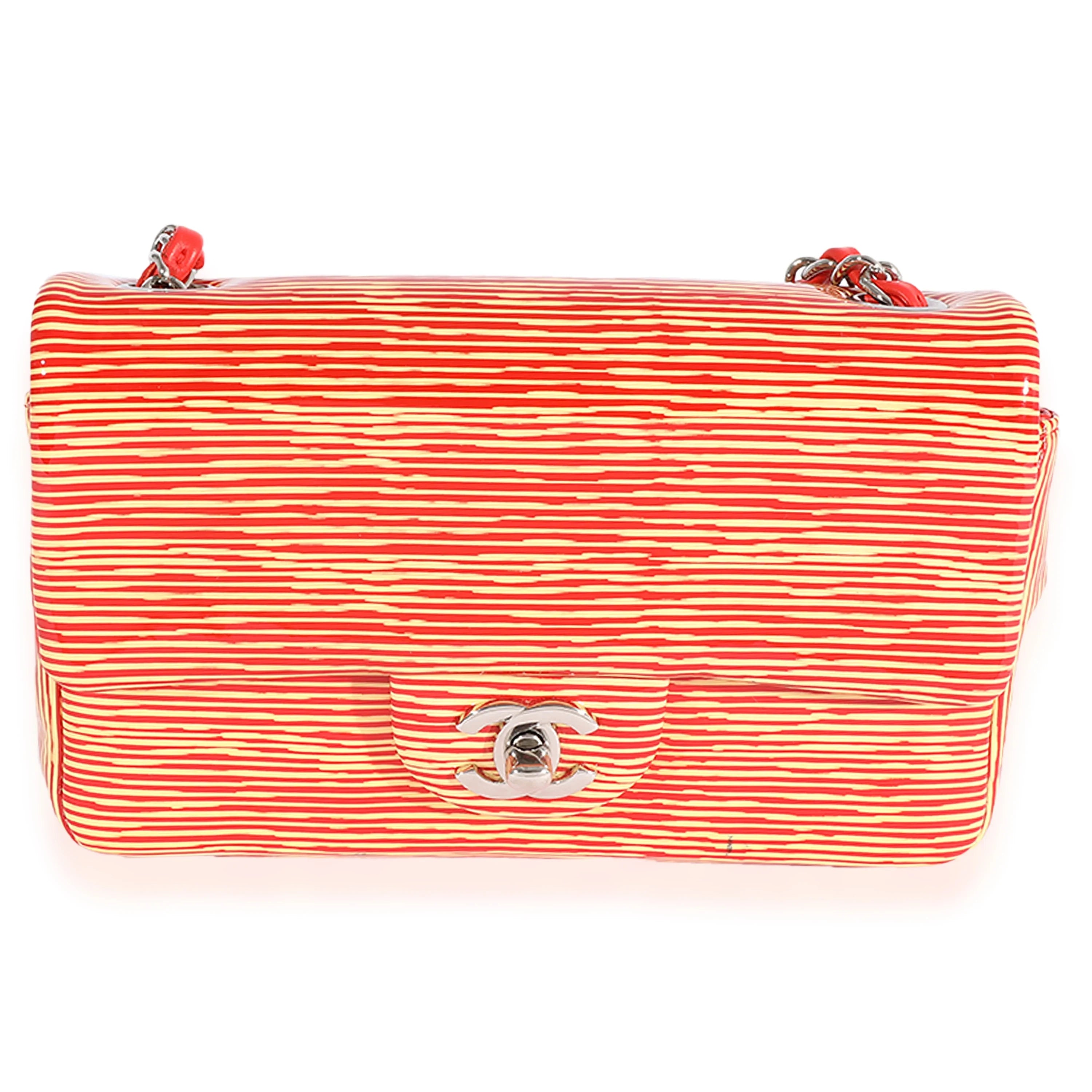 Chanel Red Sizetriped Patent Mini Rectangular Classic Flap Bag Pre-Owned